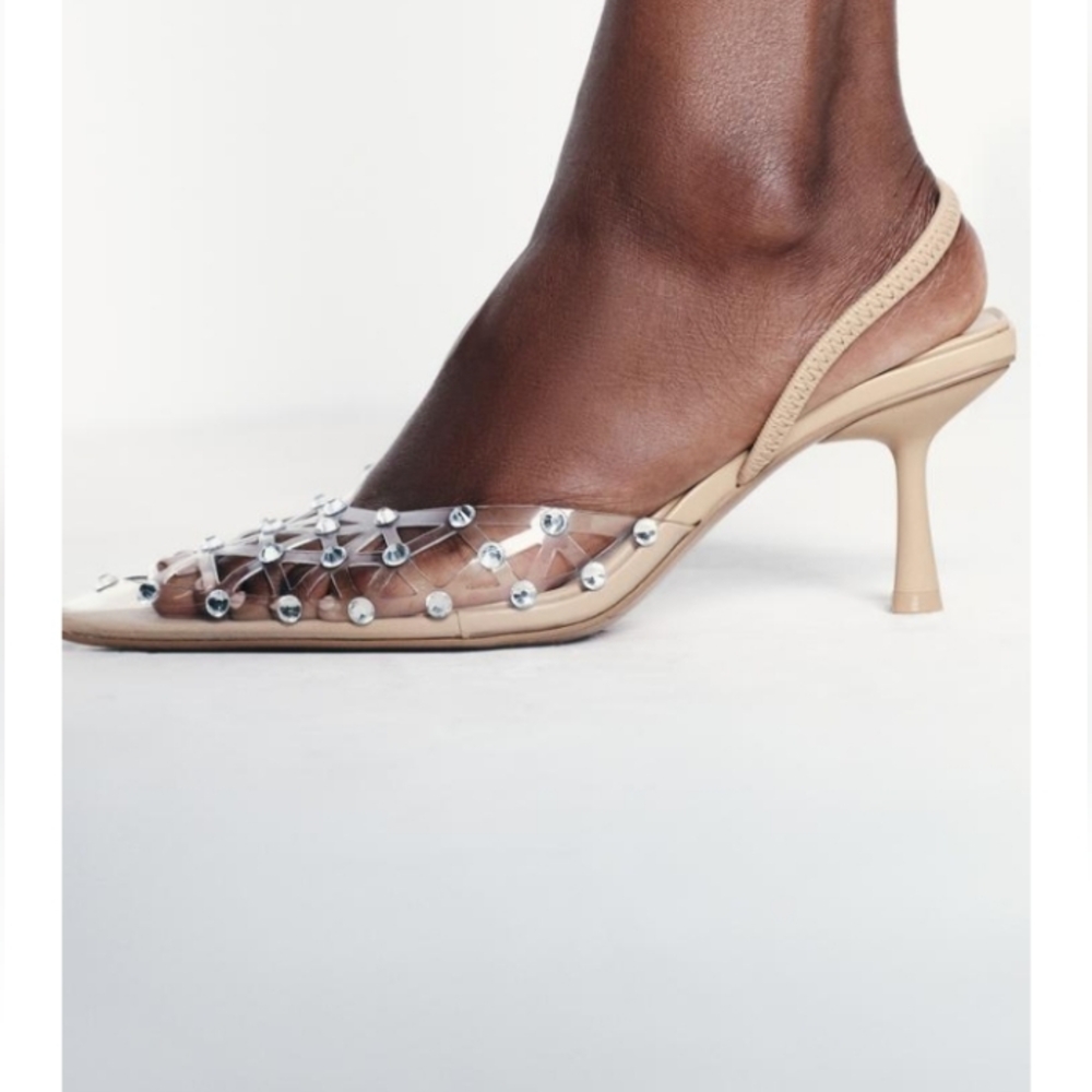 Zara rhinestones Slingback Sz 8/39 - Picture 3 of 12